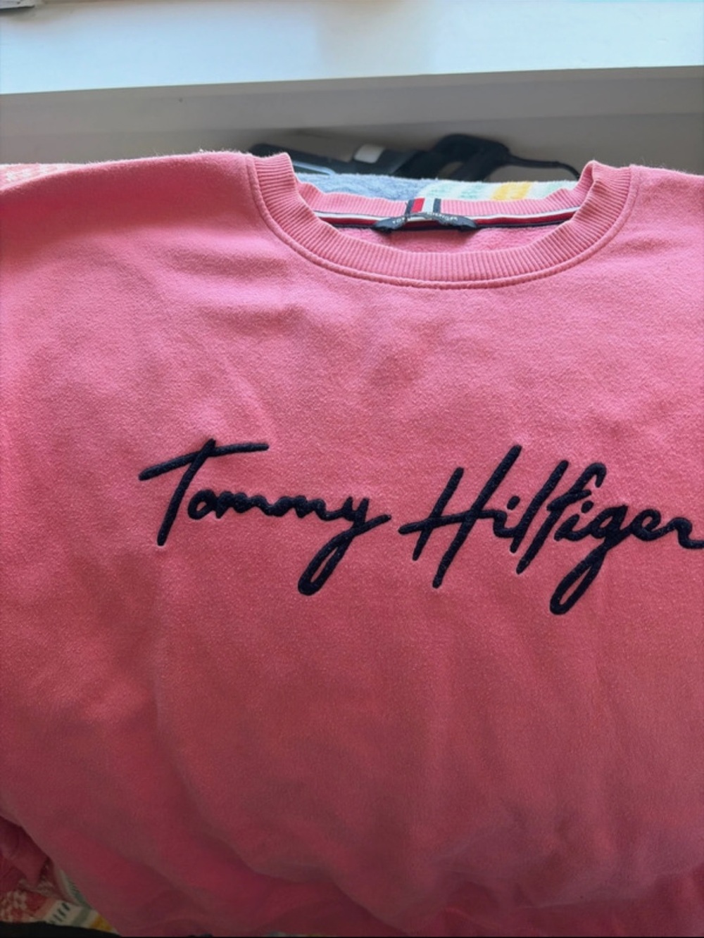 Tommy Hilfiger Coral Pink Script Logo Crewneck